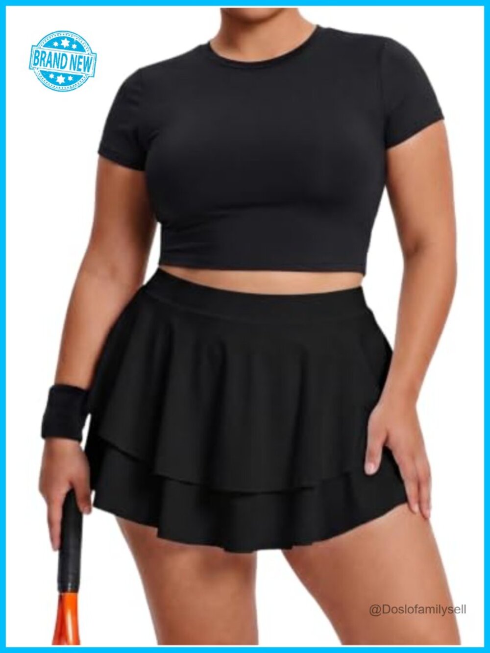 Plus Size Tennis Skirt with Ruffle Hem, Pockets, Built-in Shorts